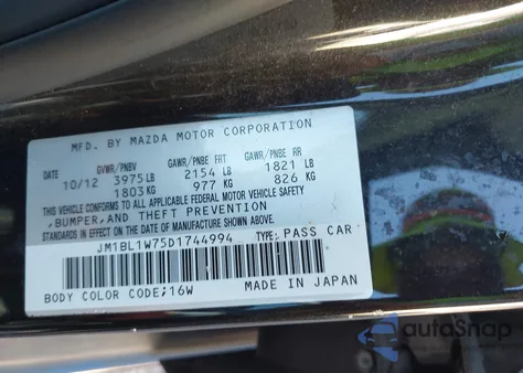 2013 Mazda Mazda3 I Grand Touring z USA, uszkodzony, nr VIN JM1BL1W75D1744994